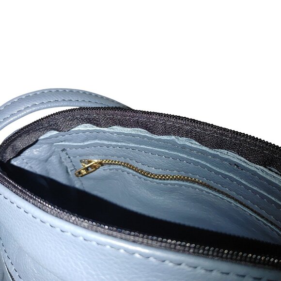 Leather Crossbody Small Blue Bag  Adjustable Strap Multiple Zippered Pockets - Picture 5 of 12